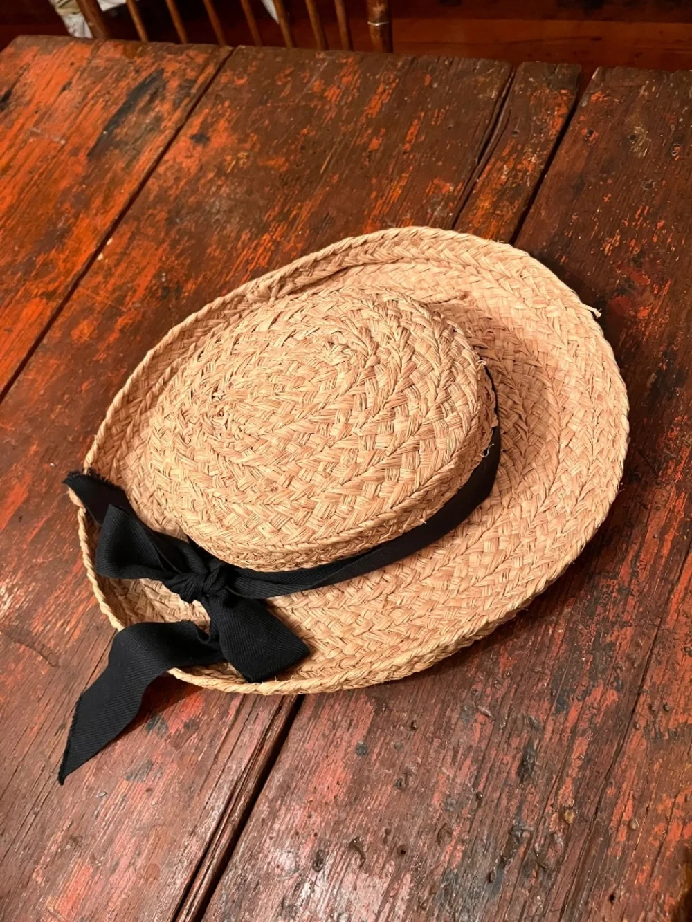 Classic Helen Kaminski Raffia Hat with black ribbon